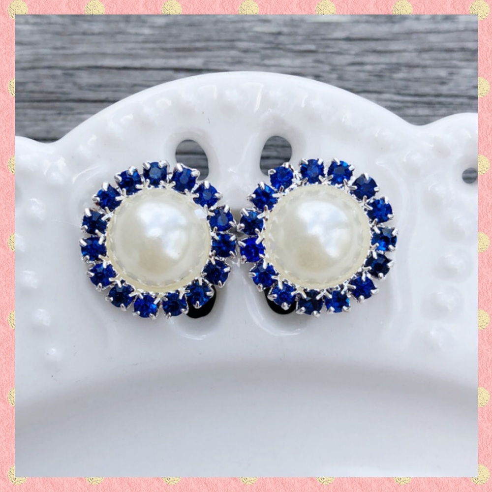 Blue and Cream Stud Earrings